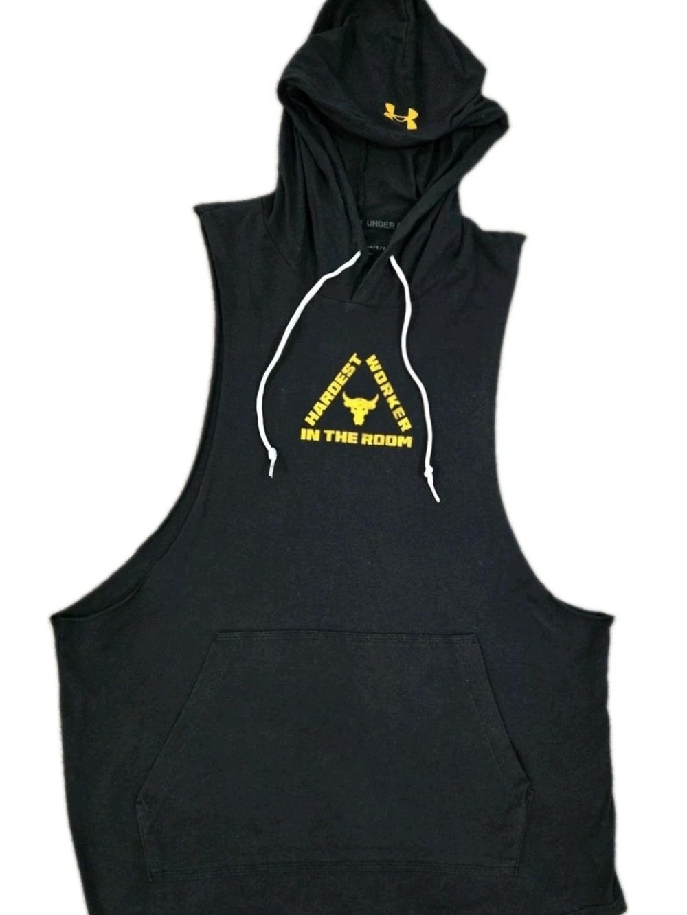 Under Armour Project Rock Hardest Worker Sleeveless Hoodie Mens L Black 1365215